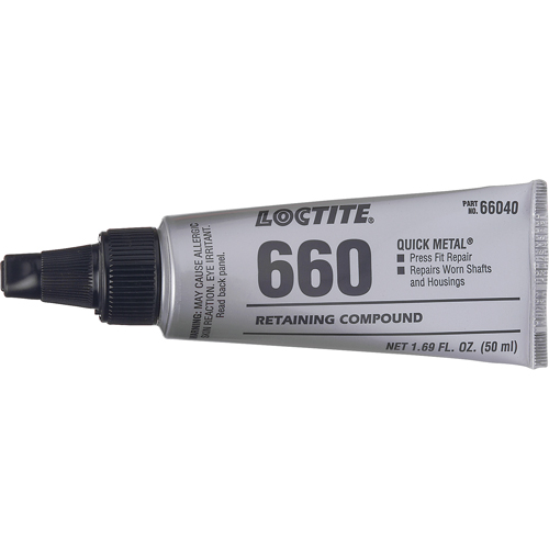 Quick Metal 660 Press Fit Repair Retaining Compound, 50 ml, Tube, Silver Nassau Supply