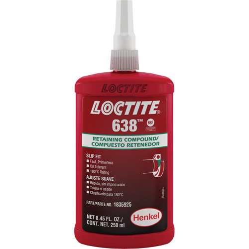 Loctite&reg; 638 Retaining Compound, 250 ml, Bottle, Green Nassau Supply