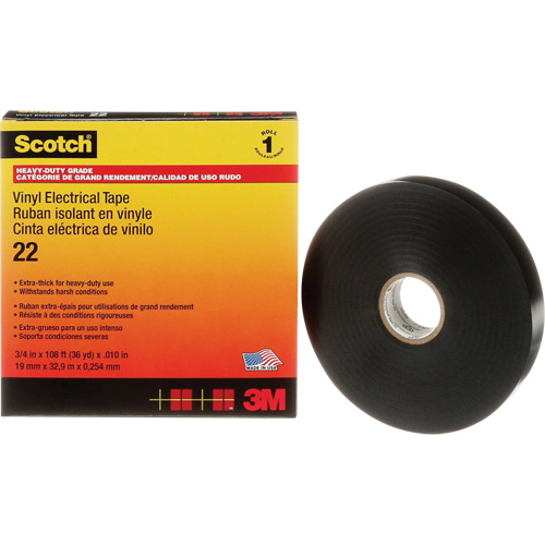 Ruban isolant en vinyle Scotch, 19 mm (3/4") x 33 m (108'), Noir, 10 mils Nassau Supply