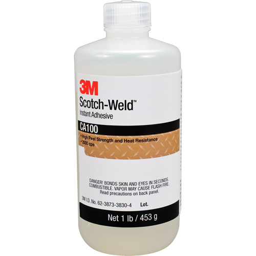 Adh&eacute;sif instantan&eacute; CA100 Scotch-Weld, Blanc cass&eacute;, Bouteille, 1 lb Nassau Supply