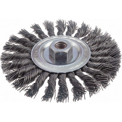 Brosses rotatives &agrave; fils nou&eacute;s - Brosse rotative &agrave; fils nou&eacute;s, fils nou&eacute;s standards, Dia. 6", Fils 0,023", Arbre 5/8"-11, Acier Nassau Supply