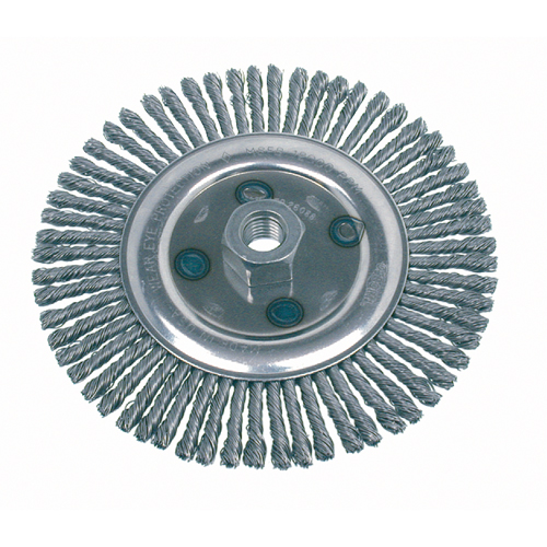 Brosse rotative &agrave; fils nou&eacute;s, pour passe de fond, Dia. 4-7/8", Fils 0,02", Arbre 5/8"-11, Acier Nassau Supply