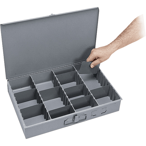 Boîtes &agrave; compartiments ajustables, Acier, Variable compartiments, 18" la x 12" p, 3" h, Gris Nassau Supply