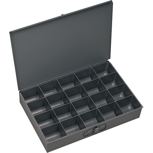Compartment Scoop Boxes, Steel, 20 Slots, 18" W x 12" D x 3" H, Grey Nassau Supply