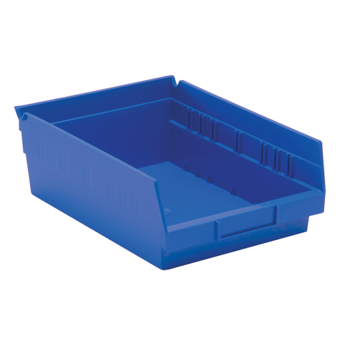Shelf Bins, 8-3/8" W x 4" H x 11-5/8" D, Blue, 30 lbs. Capacity Nassau Supply
