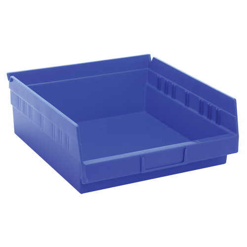 Shelf Bins, 11-1/8" W x 4" H x 11-5/8" D, Blue, 30 lbs. Capacity Nassau Supply