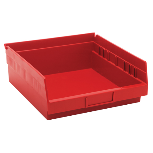 Shelf Bins, 11-1/8" W x 4" H x 11-5/8" D, Red, 30 lbs. Capacity Nassau Supply