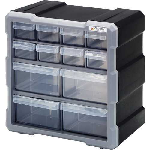 Drawer Cabinet, Plastic, 12 Drawers, 10-1/2" x 6-1/4" x 10-1/4", Black Nassau Supply