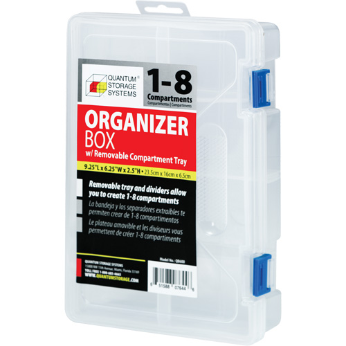Boîte &agrave; compartiments en plastique, 6,25" la x 9,25" p x 2,2" h, 8 compartiments Nassau Supply