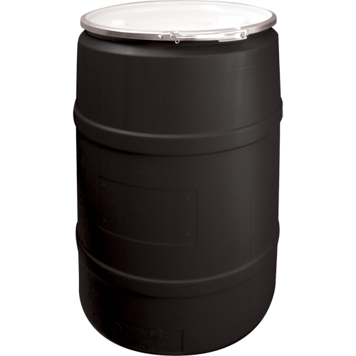 Barils en poly&eacute;thyl&egrave;ne, 55 gal. US (45 gal. imp.), Dessus ouvert, Noir Nassau Supply