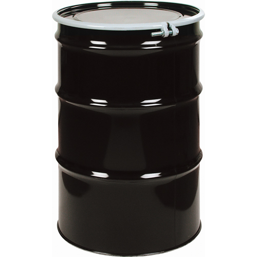 Barils en acier, 55 gal. US (45 gal. imp.), Non doubl&eacute;, Noir, Dessus ouvert, 1A2/Y1.4/140, Calibre 20 Nassau Supply