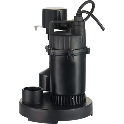 Thermoplastic Submersible Sump Pump, 2560 GPH, 115 V, 4.6 A, 1/3 HP Nassau Supply