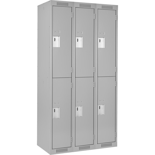 Clean Line Lockers, 2 -tier, Bank of 3, 36" x 18" x 72", Steel, Grey, Rivet (Assembled) Nassau Supply