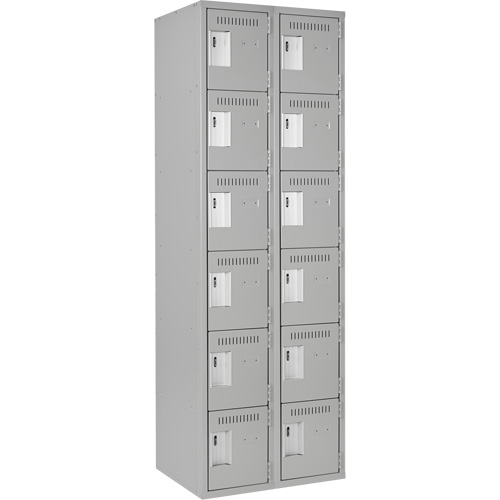 Clean Line Lockerettes, 6 -tier, Bank of 2, 24" x 18" x 72", Steel, Grey, Rivet (Assembled) Nassau Supply
