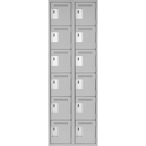 Clean Line Lockerettes, 6 -tier, Bank of 2, 24" x 18" x 72", Steel, Grey, Rivet (Assembled) Nassau Supply