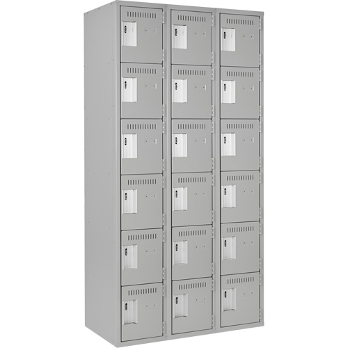 Clean Line Lockerettes, 6 -tier, Bank of 3, 36" x 18" x 72", Steel, Grey, Rivet (Assembled) Nassau Supply