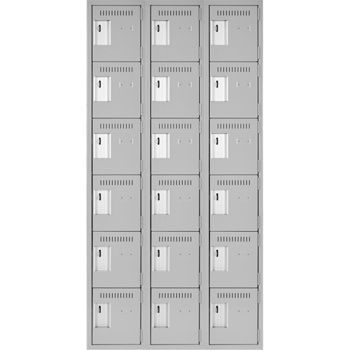 Clean Line Lockerettes, 6 -tier, Bank of 3, 36" x 18" x 72", Steel, Grey, Rivet (Assembled) Nassau Supply