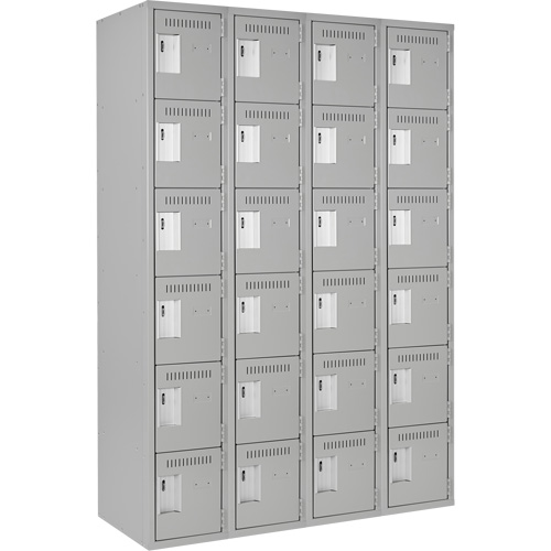Clean Line Lockerettes, 6 -tier, Bank of 4, 48" x 18" x 72", Steel, Grey, Rivet (Assembled) Nassau Supply
