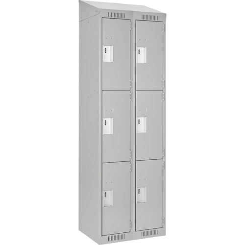 Clean Line Lockers, 3 -tier, Bank of 2, 24" x 18" x 78", Steel, Grey, Rivet (Assembled) Nassau Supply