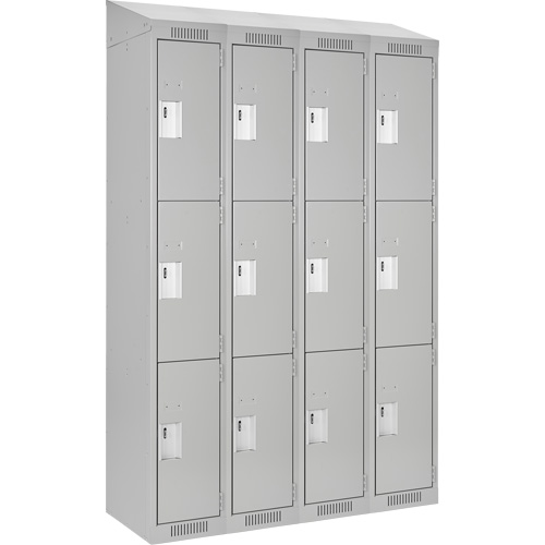 Clean Line Lockers, 3 -tier, Bank of 4, 48" x 18" x 78", Steel, Grey, Rivet (Assembled) Nassau Supply