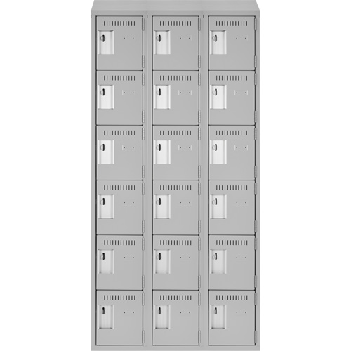 Clean Line Lockerette , 6 -tier, Bank of 3, 36" x 18" x 78", Steel, Grey, Rivet (Assembled) Nassau Supply