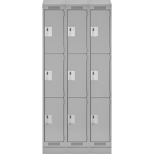Clean Line Lockers, 3 -tier, Bank of 3, 36" x 18" x 82", Steel, Grey, Rivet (Assembled) Nassau Supply