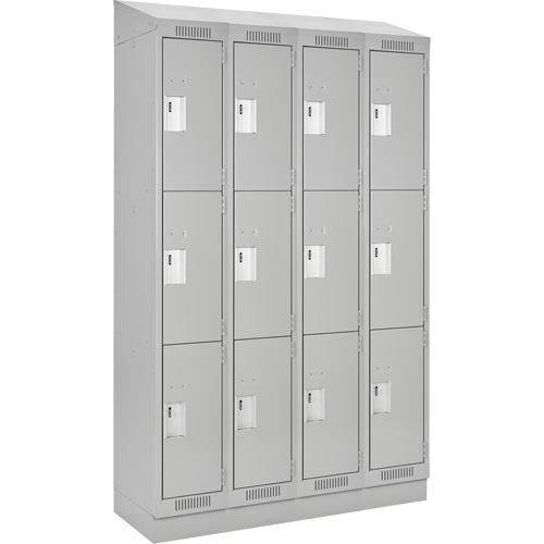 Clean Line Lockers, 3 -tier, Bank of 4, 48" x 18" x 82", Steel, Grey, Rivet (Assembled) Nassau Supply