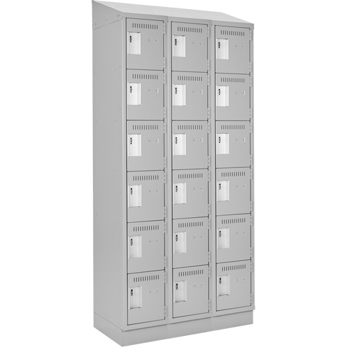 Clean Line Lockerette, 6 -tier, Bank of 3, 36" x 18" x 82", Steel, Grey, Rivet (Assembled) Nassau Supply