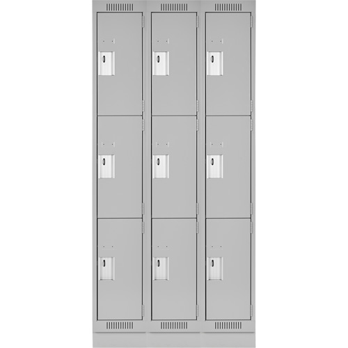 Clean Line Lockers, 3 -tier, Bank of 3, 36" x 18" x 76", Steel, Grey, Rivet (Assembled) Nassau Supply