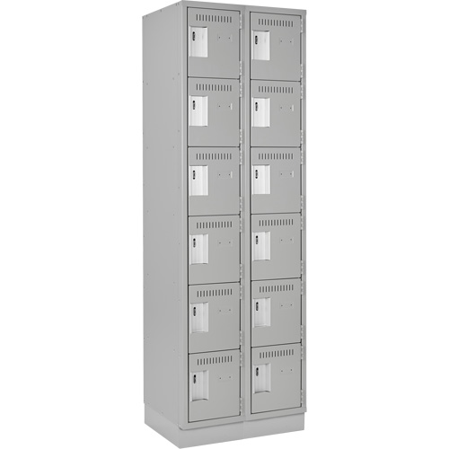 Clean Line Lockerette, 6 -tier, Bank of 2, 24" x 18" x 76", Steel, Grey, Rivet (Assembled) Nassau Supply