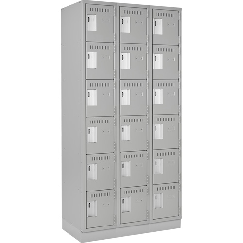 Clean Line Lockerette, 6 -tier, Bank of 3, 36" x 18" x 76", Steel, Grey, Rivet (Assembled) Nassau Supply