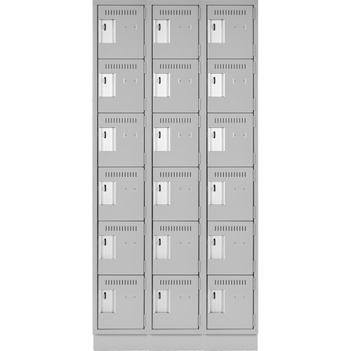 Clean Line Lockerette, 6 -tier, Bank of 3, 36" x 18" x 76", Steel, Grey, Rivet (Assembled) Nassau Supply