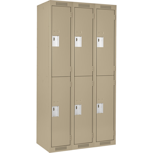 Casiers Clean Line, 2 niveaux, Bloc de 3, 36" x 18" x 72", Acier, Beige, Rivet (assembl&eacute;) Nassau Supply