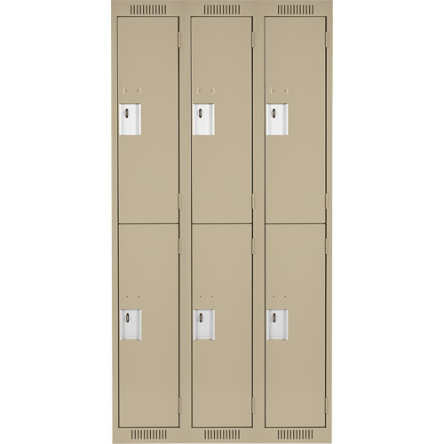 Casiers Clean Line, 2 niveaux, Bloc de 3, 36" x 18" x 72", Acier, Beige, Rivet (assembl&eacute;) Nassau Supply