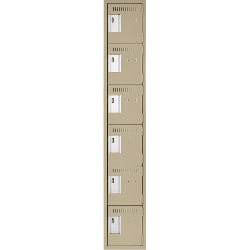 Clean Line Lockerette, 6 -tier, 12" x 18" x 72", Steel, Beige, Rivet (Assembled) Nassau Supply