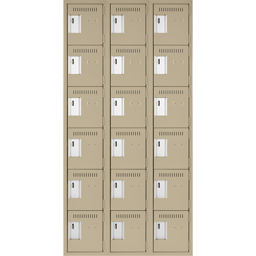 Clean Line Lockerette, 6 -tier, Bank of 3, 36" x 18" x 72", Steel, Beige, Rivet (Assembled) Nassau Supply