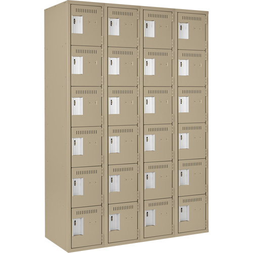 Clean Line Lockerette, 6 -tier, Bank of 4, 48" x 18" x 72", Steel, Beige, Rivet (Assembled) Nassau Supply