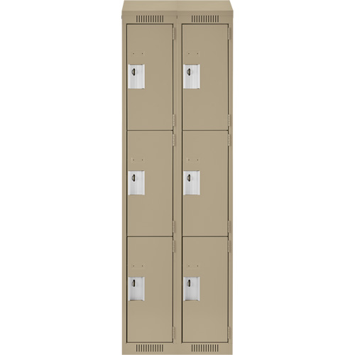 Clean Line Lockers, 3 -tier, Bank of 2, 24" x 18" x 78", Steel, Beige, Rivet (Assembled) Nassau Supply