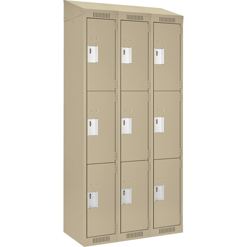 Clean Line Lockers, 3 -tier, Bank of 3, 36" x 18" x 78", Steel, Beige, Rivet (Assembled) Nassau Supply