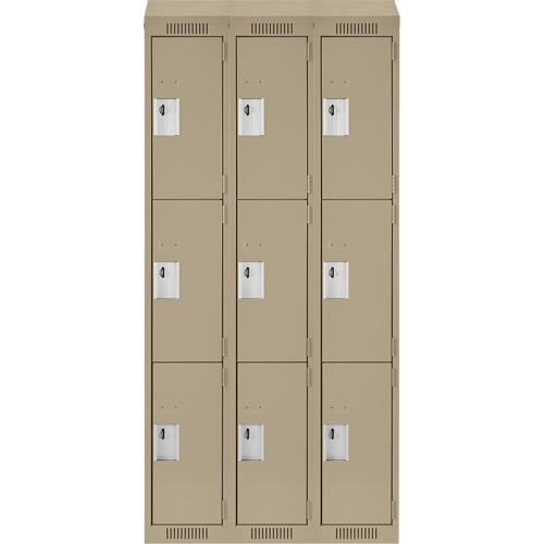 Clean Line Lockers, 3 -tier, Bank of 3, 36" x 18" x 78", Steel, Beige, Rivet (Assembled) Nassau Supply
