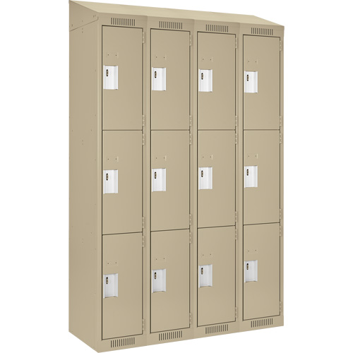 Clean Line Lockers, 3 -tier, Bank of 4, 48" x 18" x 78", Steel, Beige, Rivet (Assembled) Nassau Supply