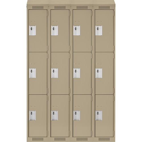 Clean Line Lockers, 3 -tier, Bank of 4, 48" x 18" x 78", Steel, Beige, Rivet (Assembled) Nassau Supply