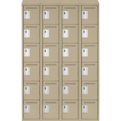 Clean Line Lockerette, 6 -tier, Bank of 4, 48" x 18" x 78", Steel, Beige, Rivet (Assembled) Nassau Supply