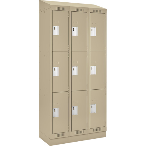 Clean Line Lockers, 3 -tier, Bank of 3, 36" x 18" x 82", Steel, Beige, Rivet (Assembled) Nassau Supply