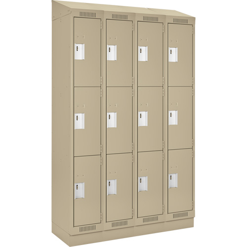 Clean Line Lockers, 3 -tier, Bank of 4, 48" x 18" x 82", Steel, Beige, Rivet (Assembled) Nassau Supply