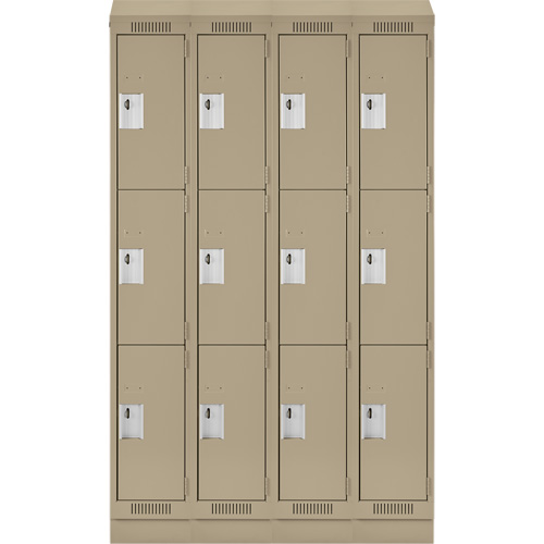 Clean Line Lockers, 3 -tier, Bank of 4, 48" x 18" x 82", Steel, Beige, Rivet (Assembled) Nassau Supply