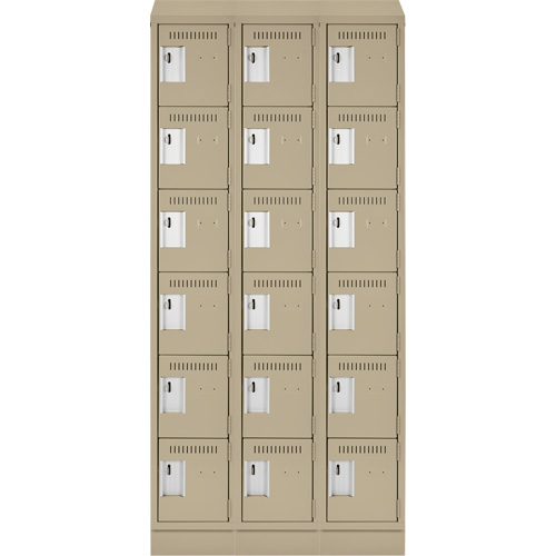 Clean Line Lockerette , 6 -tier, Bank of 3, 36" x 18" x 82", Steel, Beige, Rivet (Assembled) Nassau Supply
