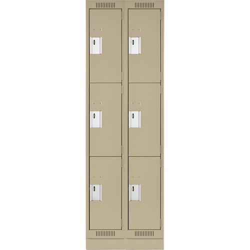 Clean Line Lockers, 3 -tier, Bank of 2, 24" x 18" x 76", Steel, Beige, Rivet (Assembled) Nassau Supply