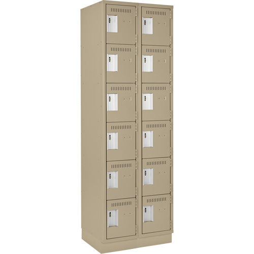 Clean Line Lockerette, 6 -tier, Bank of 2, 24" x 18" x 76", Steel, Beige, Rivet (Assembled) Nassau Supply