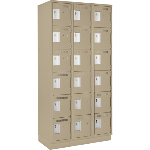 Clean Line Lockerette, 6 -tier, Bank of 3, 36" x 18" x 76", Steel, Beige, Rivet (Assembled) Nassau Supply